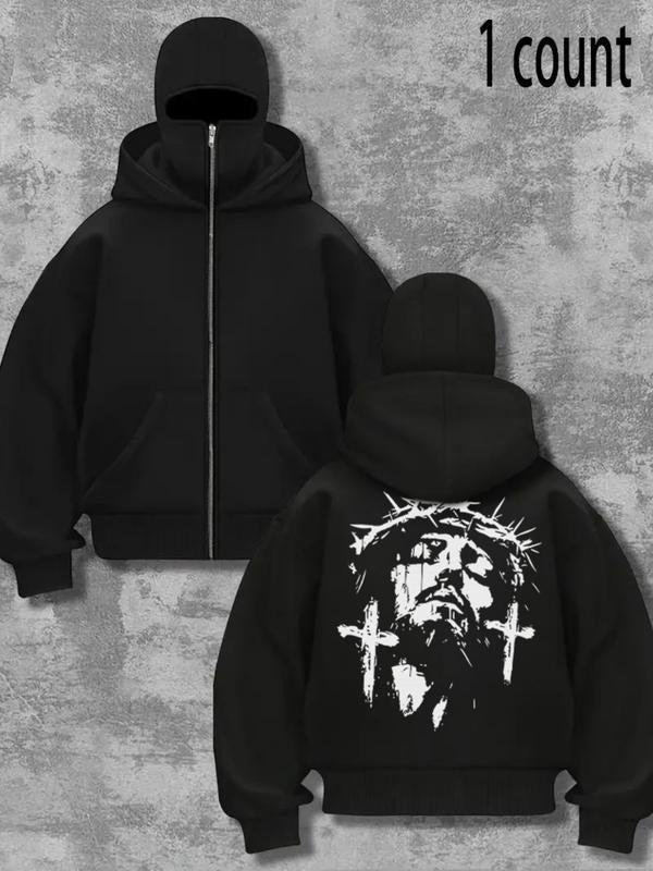 Men's Fashion Hoodie with Full Face Mask Design, Casual Zipper Sweatshirt for Spring & Fall, Stylish Streetwear Clothing...