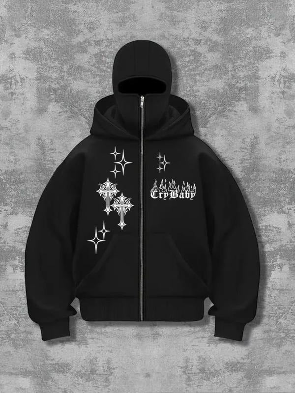Men's Fashion Hoodie with Full Face Mask Design, Casual Zipper Sweatshirt for Spring & Fall, Stylish Streetwear Clothing...