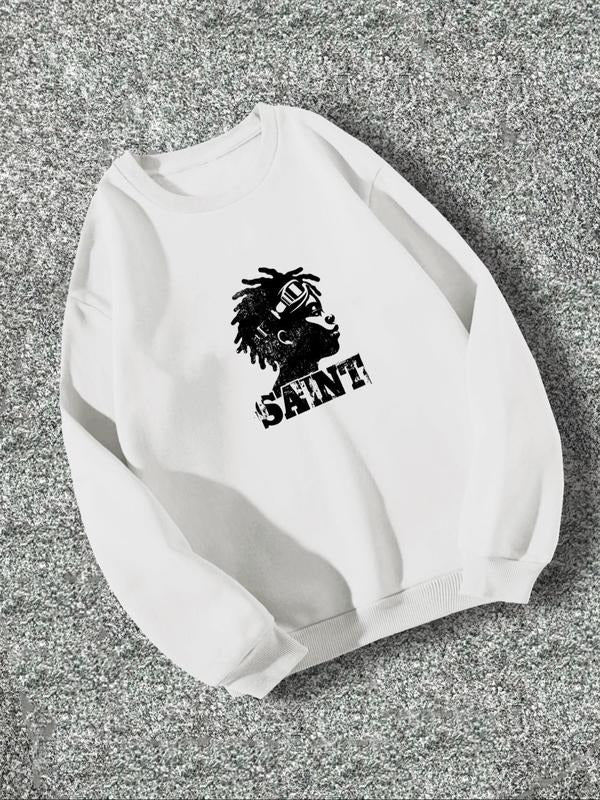 Men's Figure & Letter Print Round Neck Sweatshirt, Regular Fit Casual Fashion Drop Shoulder Long Sleeve Pullover, Men's...