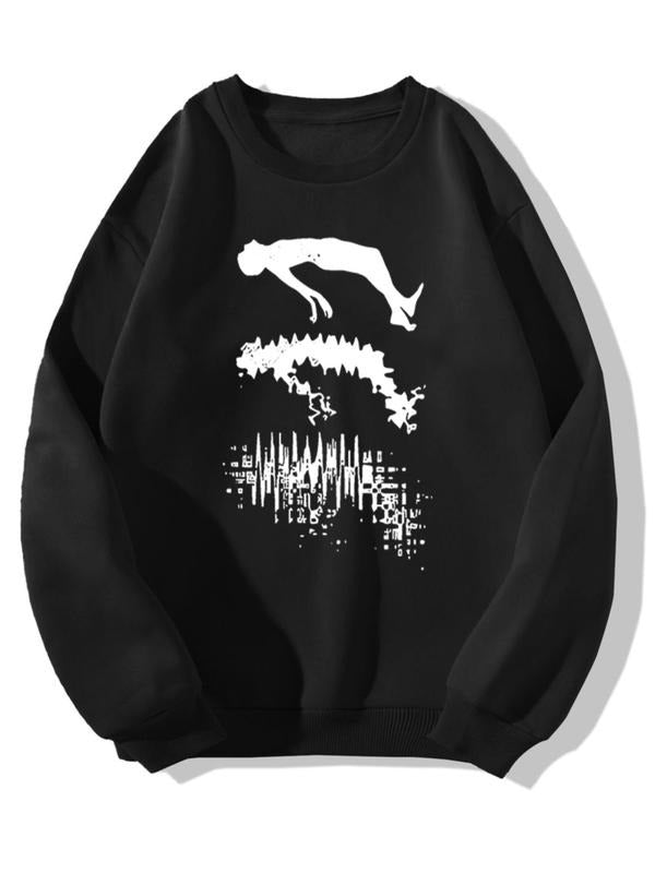 Men's Figure Print Drop Shoulder Sweatshirt, Casual Long Sleeve Round Neck Pullover for Fall & Winter, Men's Clothes for...