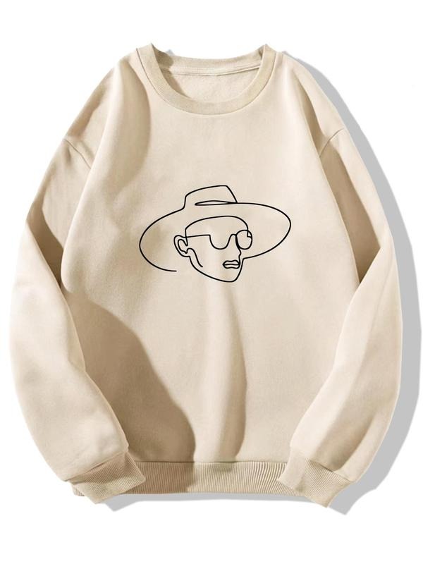 Men's Figure Print Drop Shoulder Sweatshirt, Regular Fit Casual Long Sleeve Round Neck Pullover for Fall & Winter, Men's...