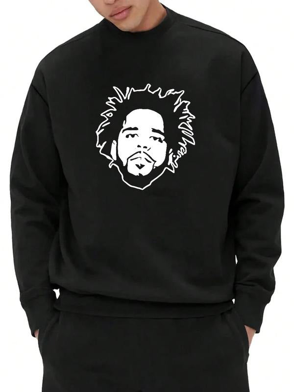 Men's Figure Print Round Neck Sweatshirt, Regular Fit Casual Fashion Drop Shoulder Long Sleeve Pullover, Men's Fall &...