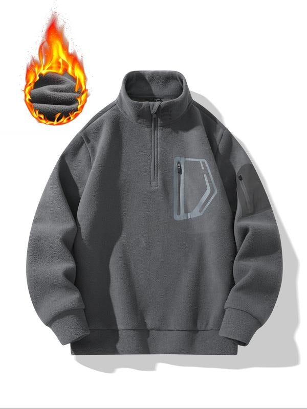Men's Fleece Pullover Hoodie, Loose Fit Stand Collar Half-Zipper Design, Soft Skin-Friendly Fabric, Ideal for Outdoor...