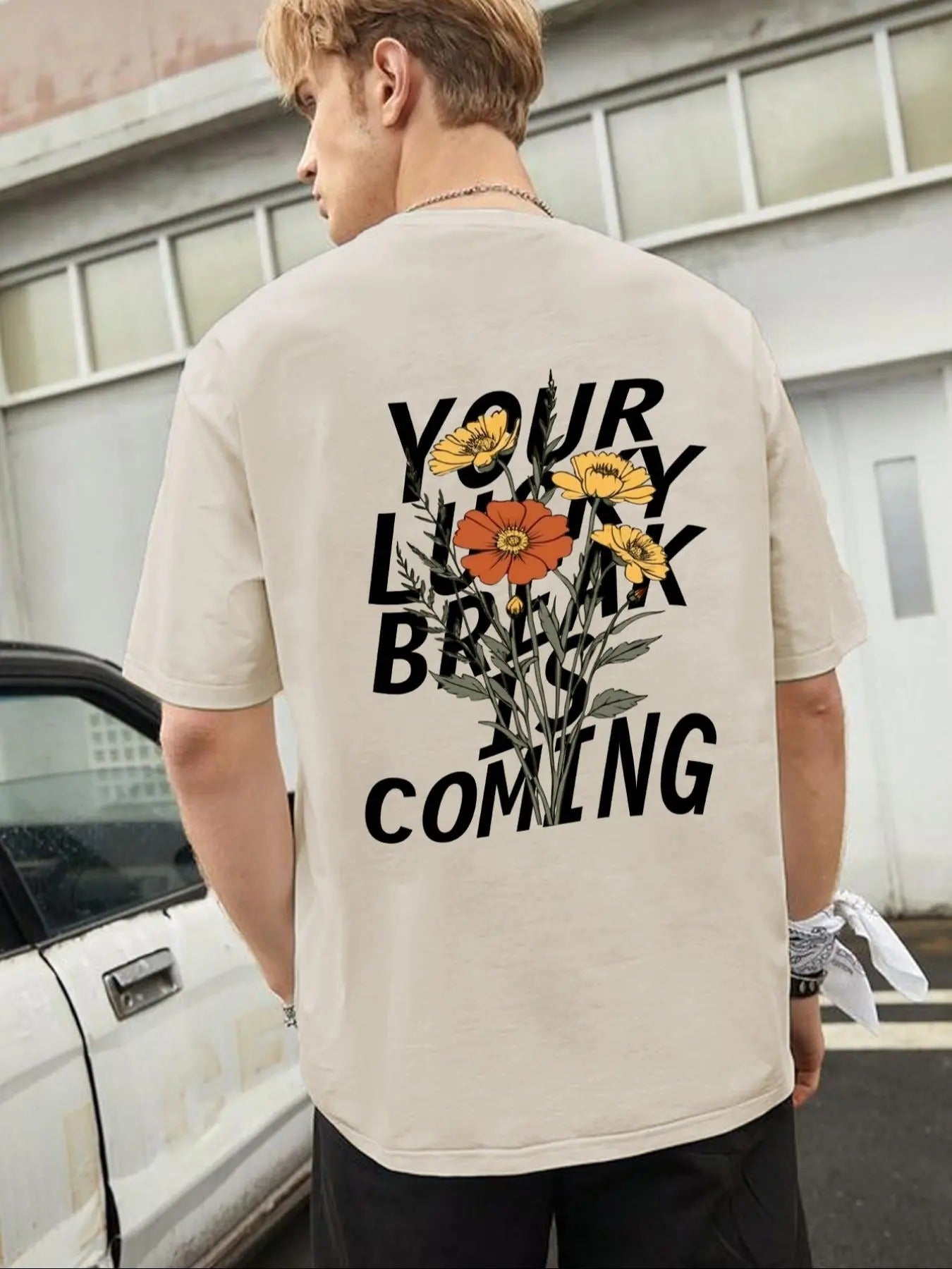 Men's Floral & Letter Print Round Neck Tee, Regular Fit Casual Short Sleeve T-shirt, Men's Summer Top for Daily Wear...