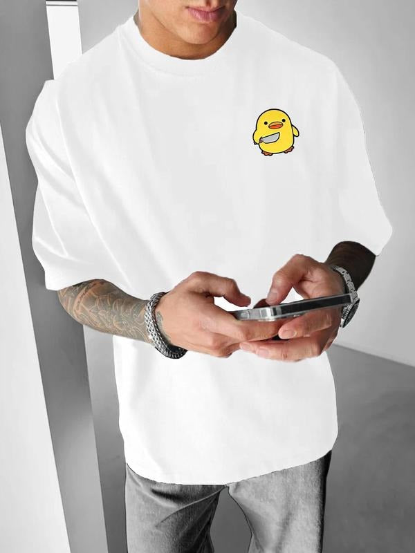 Men's Fun Graphic T-Shirt, Duck Cartoon Print, Fashion Casual Trendy Daily Wear, Summer Fitted Style, Comfortable Fabric...