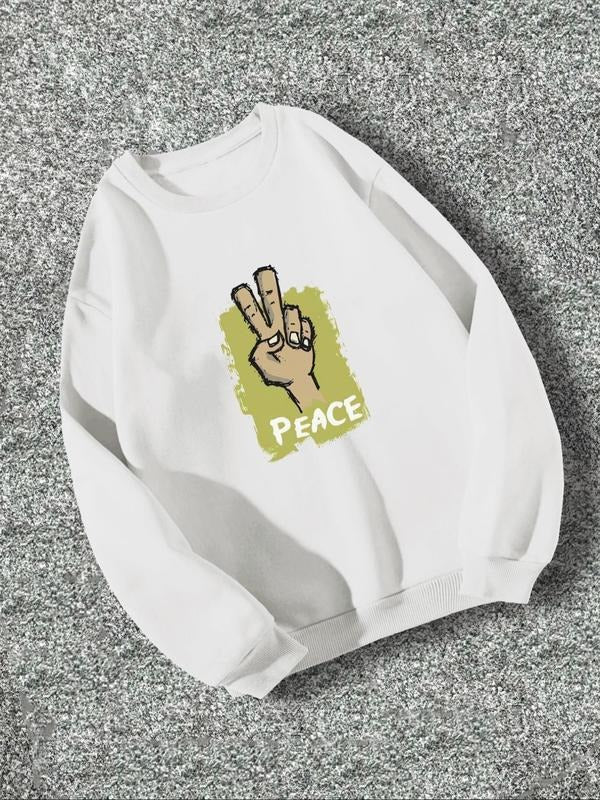 Men's Gesture & Letter Print Round Neck Sweatshirt, Regular Fit Casual Fashion Drop Shoulder Long Sleeve Pullover, Men's...