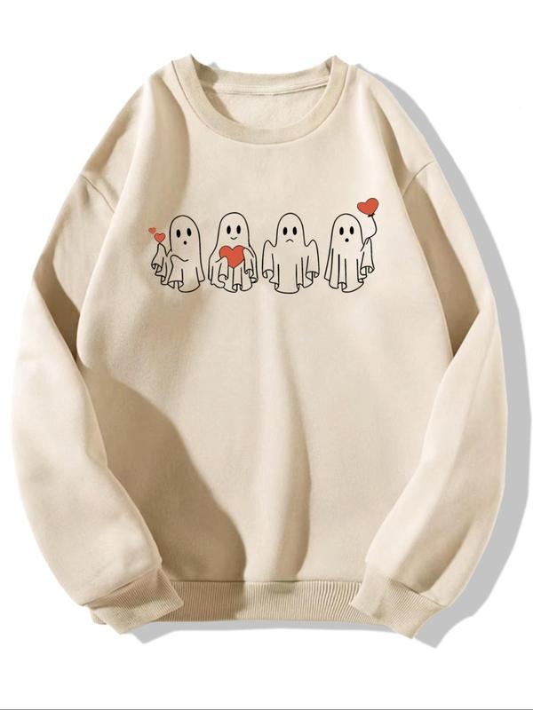 Men's Ghost Print Round Neck Sweatshirt, Regular Fit Casual Long Sleeve Pullover for Fall & Winter, Men's Clothes for...