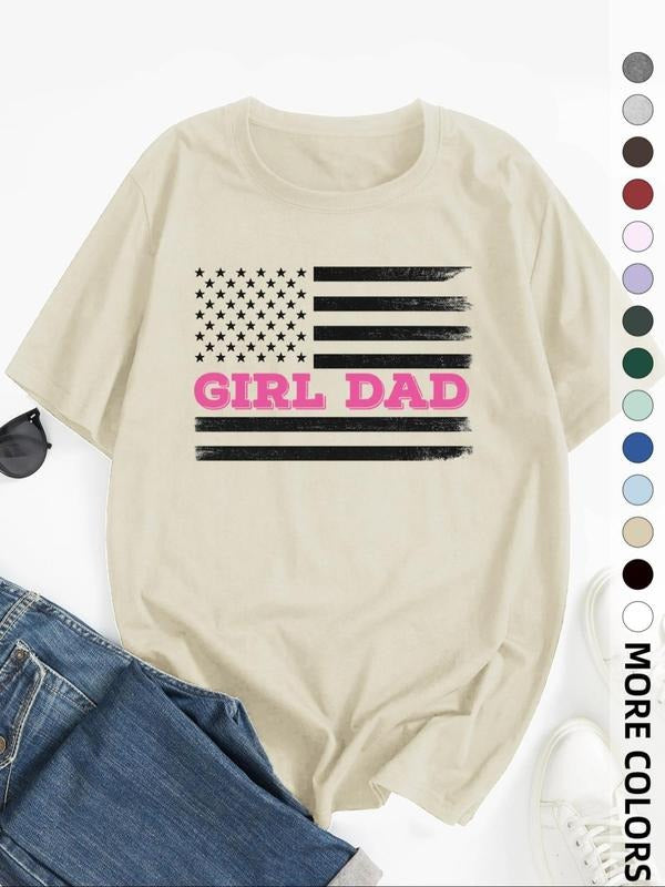 Men's Girl Dad Print Round Neck Tee, Regular Fit Casual Short Sleeve T-shirt, Men's Top for Daily Wear, Tropical Hoodie,...