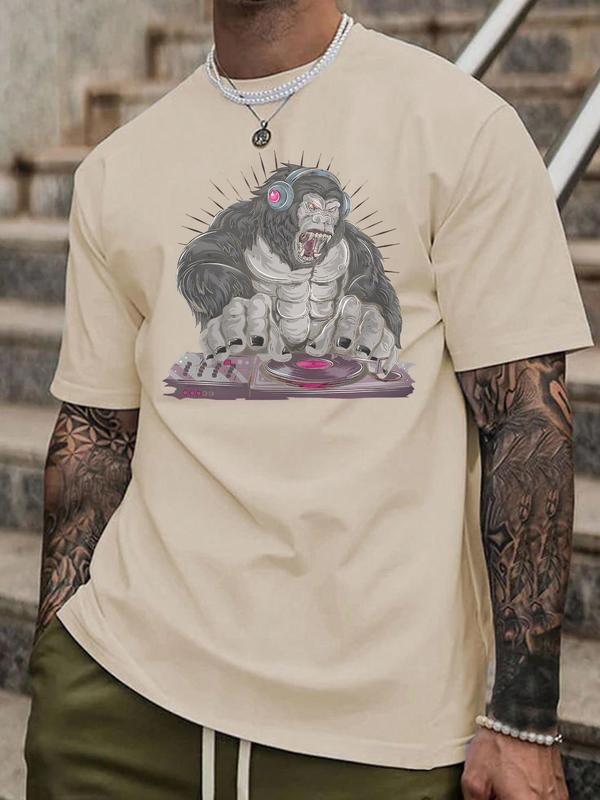 Men's Gorilla & DJ Print Round Neck Graphic Tee, Street Fashion Casual Short Sleeve T-shirt for Daily Wear, Men's Summer...