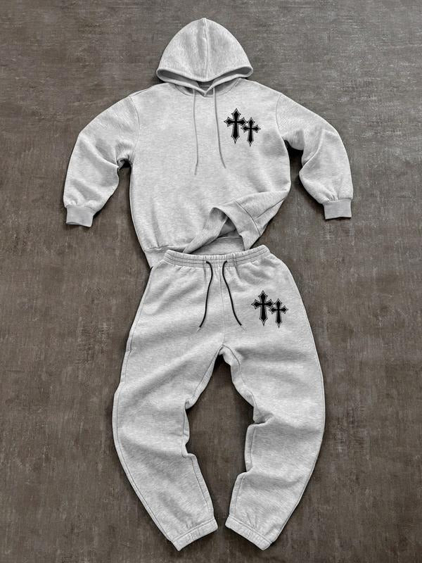Men's Graffiti Star Letter Print Hoodie Set, Casual Long Sleeve Fitted Hoodie for Spring & Fall, High Quality Stylish...