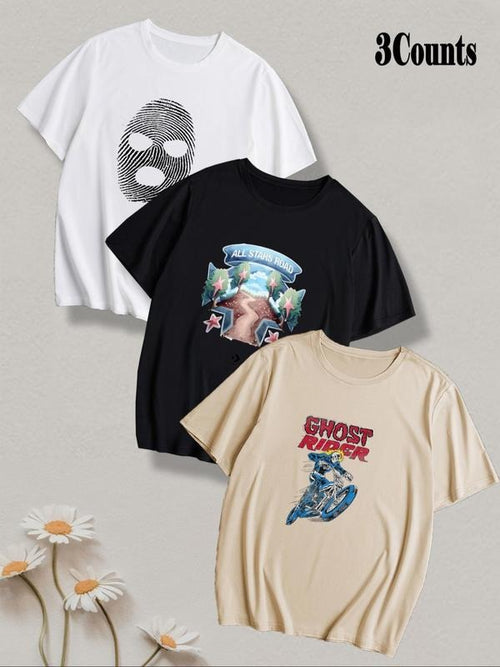 Men's Graphic & Letter Print Short Sleeve Tee, Loose Casual Round Neck T-shirt for Summer, Men's Top for Daily Wear...