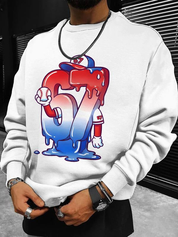 Men's Graphic Print Casual Streetwear Sweatshirt, Casual Round Neck Long Sleeve Top, Perfect for Daily Wear, Weekend...