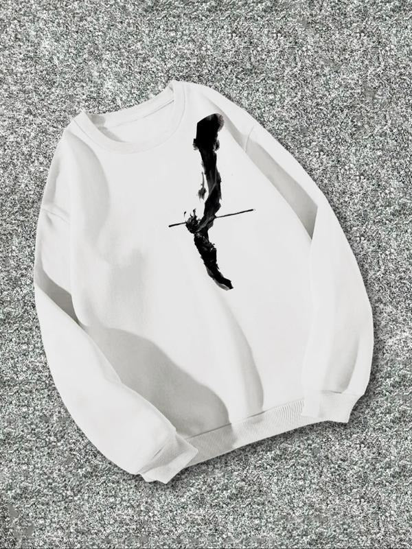 Men's Graphic Print Drop Shoulder Sweatshirt, Casual Long Sleeve Round Neck Pullover for Fall & Winter, Men's Clothes for...