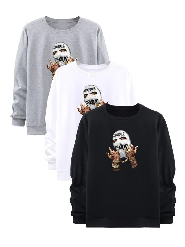 Men's Graphic Print Round Neck Sweatshirt, Casual Long Sleeve Pullover for Fall & Winter, Men's Clothes for Daily Wear...