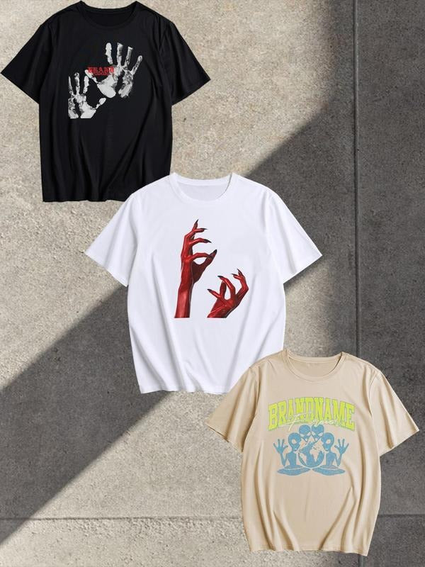 Men's Graphic Print Round Neck Tee, Casual Short Sleeve T-shirt for Summer, Men's Top for Daily Wear style 02 Hoodie,...