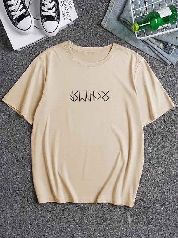 Men's Graphic Print Round Neck Tee, Loose Casual Comfy Short Sleeve  Crew Neck T-shirt for Summer, Men's Top for Daily...