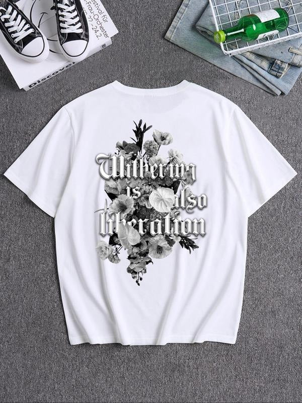 Men's Graphic Print Round Neck Tee, Loose Casual Fashion Short Sleeve T-shirt for Summer, Men's Top for Daily Wear...