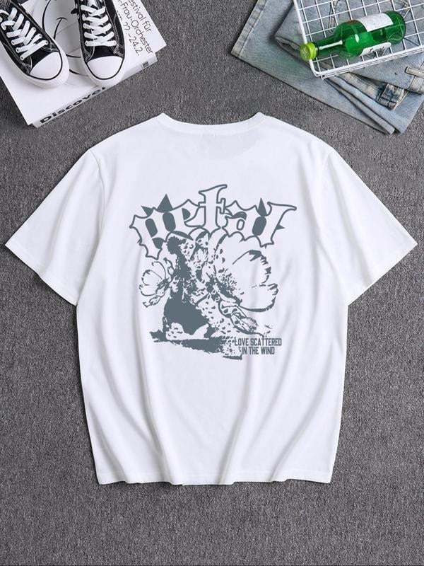 Men's Graphic Print Round Neck Tee, Loose Street Fashion Casual Half Sleeve T-shirt for Daily Wear, Men's Summer Clothes...