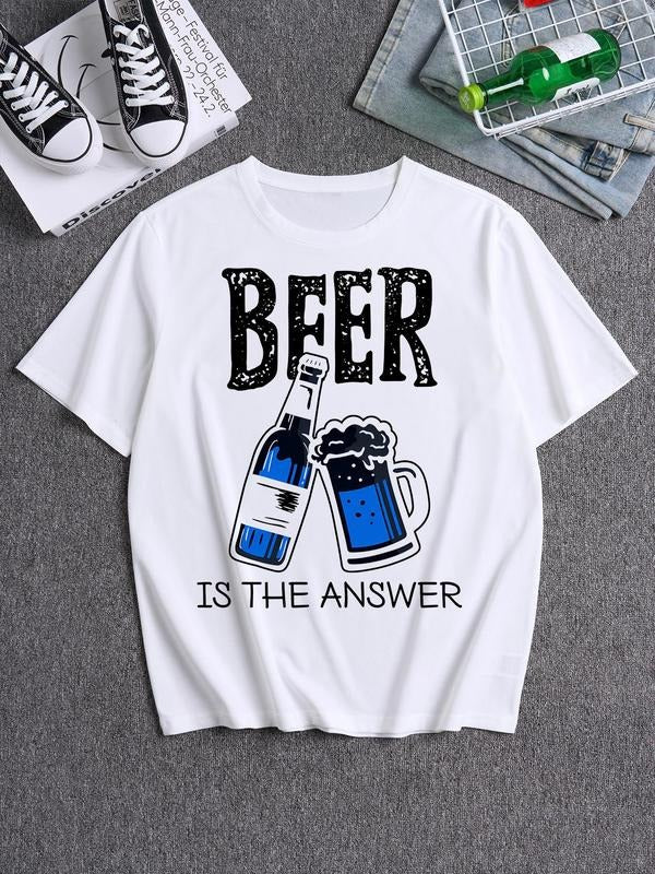 Men's Graphic Print Round Neck Tee, Regular Fit Casual Short Sleeve Crew Neck T-shirt for Daily Wear, Men's Top for...