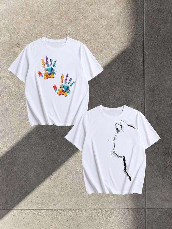 Men's Graphic Print Round Neck Tee, Regular Fit Casual Short Sleeve Crew Neck T-shirt for Daily Wear, Men's Top for...