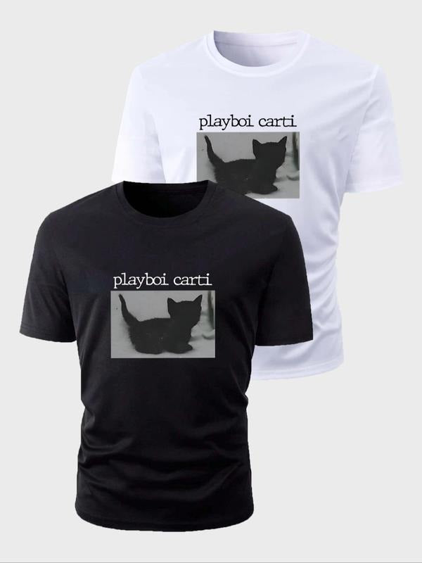 Men's Graphic Print Round Neck Tee, Regular Fit Casual Short Sleeve Crew Neck T-shirt for Daily Wear, Men's Top for...