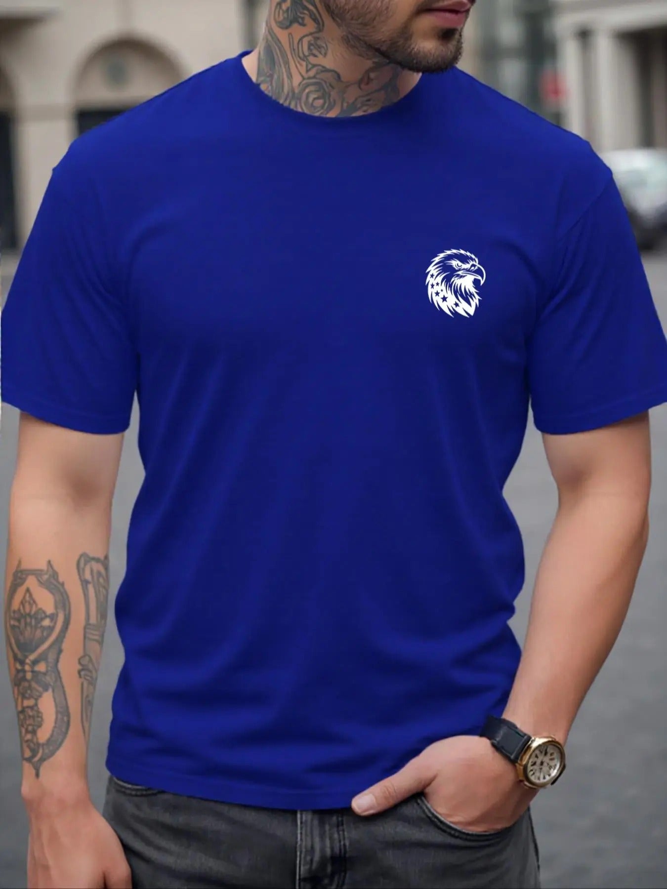 Men's Graphic Print Round Neck Tee, Regular Fit Casual Short Sleeve Crew Neck T-shirt for Daily Wear, Men's Top for...