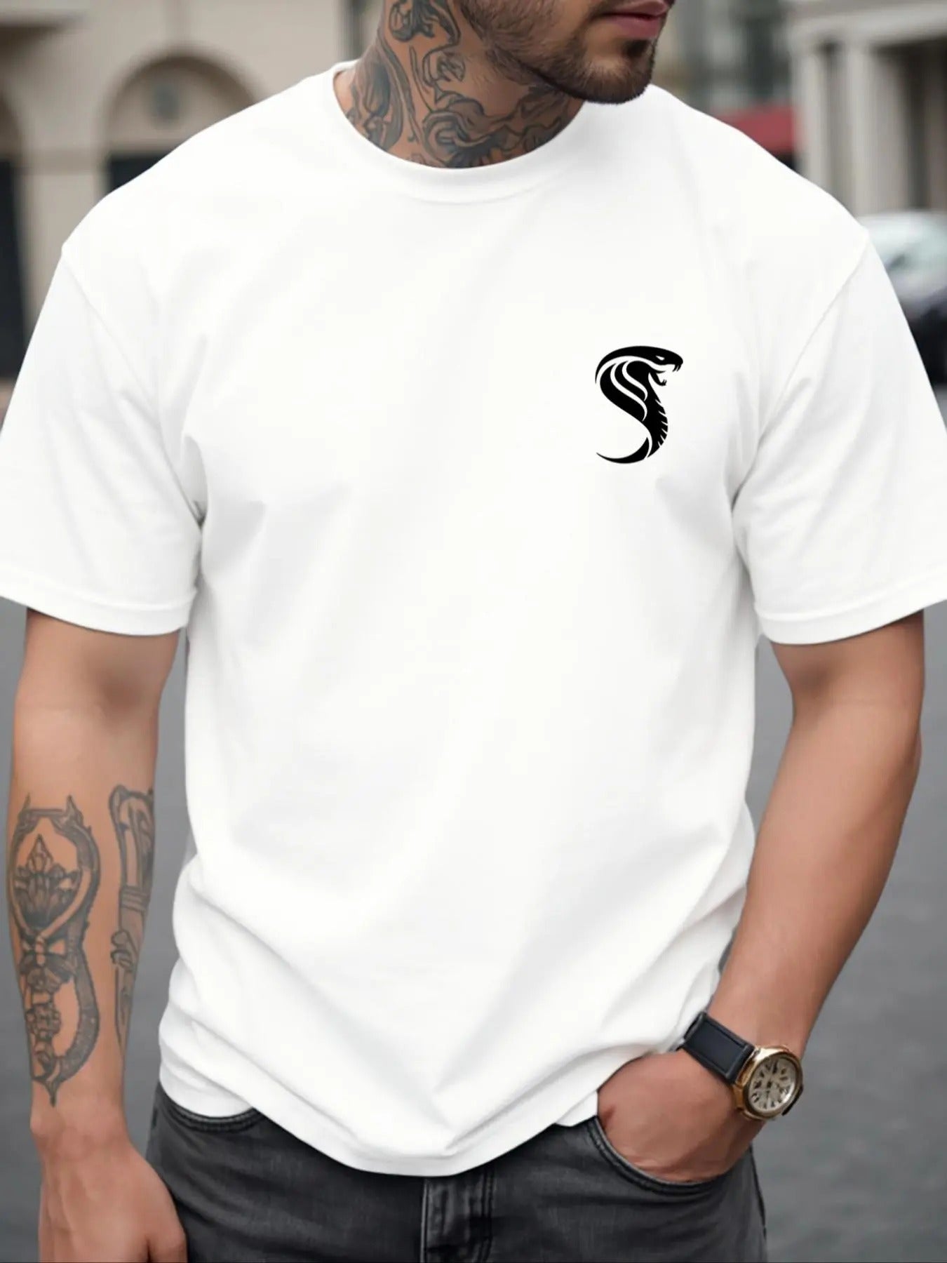 Men's Graphic Print Round Neck Tee, Regular Fit Casual Short Sleeve Crew Neck T-shirt for Daily Wear, Men's Top for...