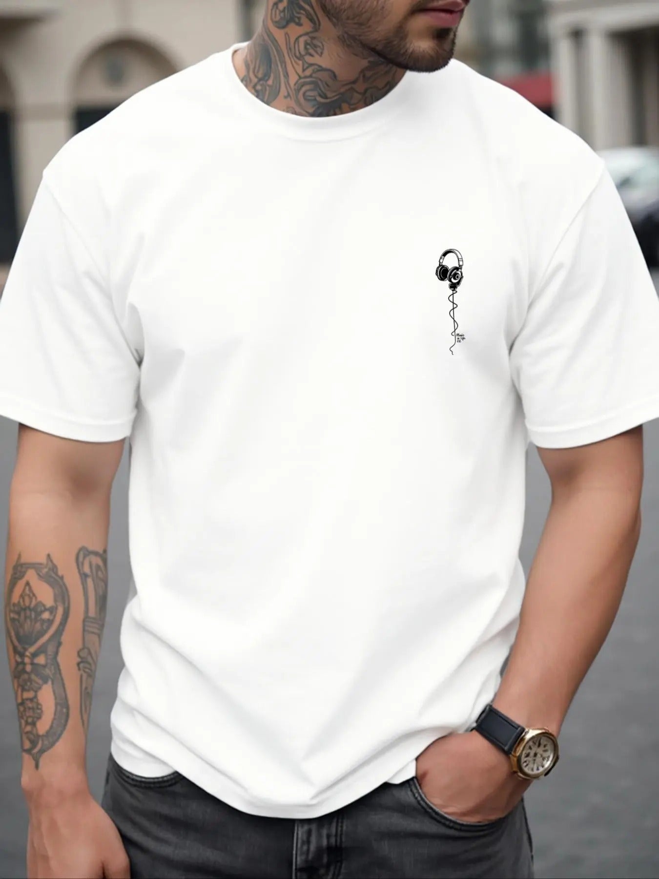 Men's Graphic Print Round Neck Tee, Regular Fit Casual Short Sleeve Crew Neck T-shirt for Daily Wear, Men's Top for...