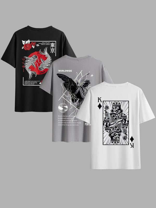 Men's Graphic Print Round Neck Tee, Regular Fit Casual Short Sleeve T-shirt for Summer, Men's Top for Daily Wear Hoodie,...