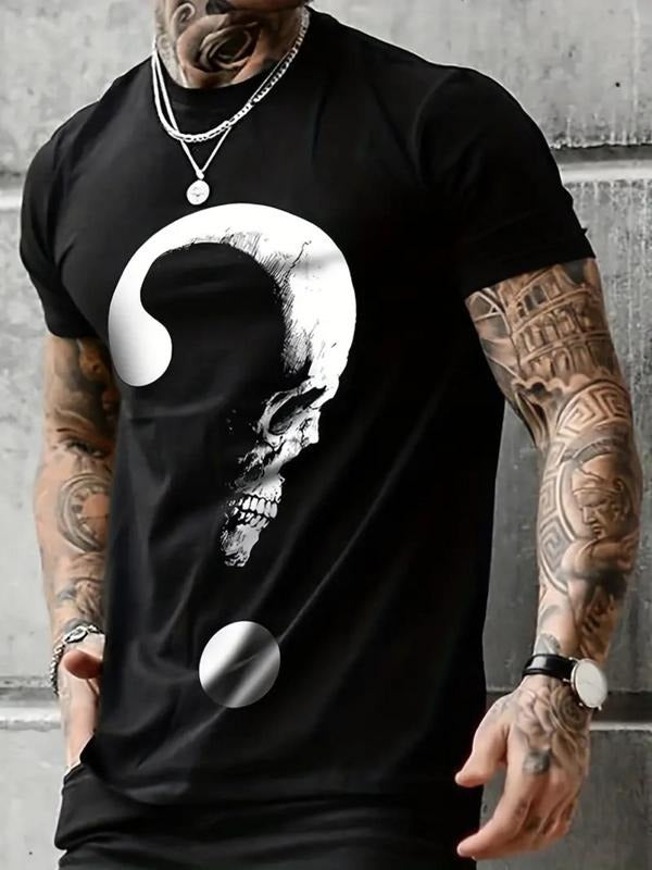 Men's Graphic Print Round Neck Tee, Regular Fit Casual Short Sleeve T-shirt for Summer, Men's Top for Daily Wear style 04...