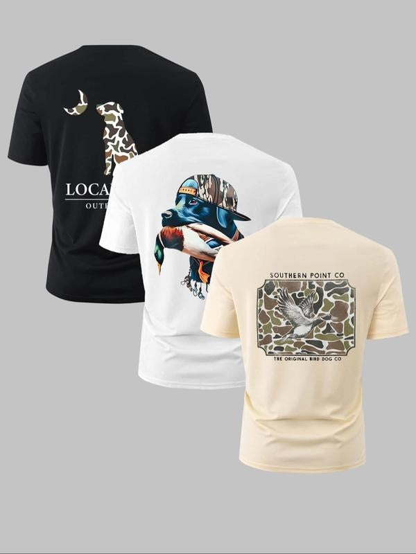 Men's Graphic Print Round Neck Tee, Regular Fit Casual Short Sleeve T-shirt for Summer, Men's Top for Daily Wear style 05...