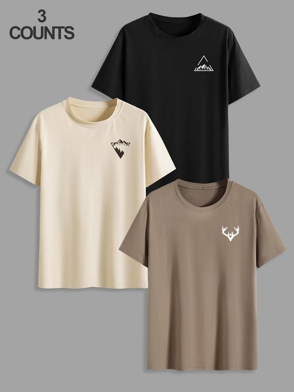 Men's Graphic Print Round Neck Tee, Regular Fit Casual Short Sleeve T-shirt for Summer, Men's Top for Outdoor Daily Wear...