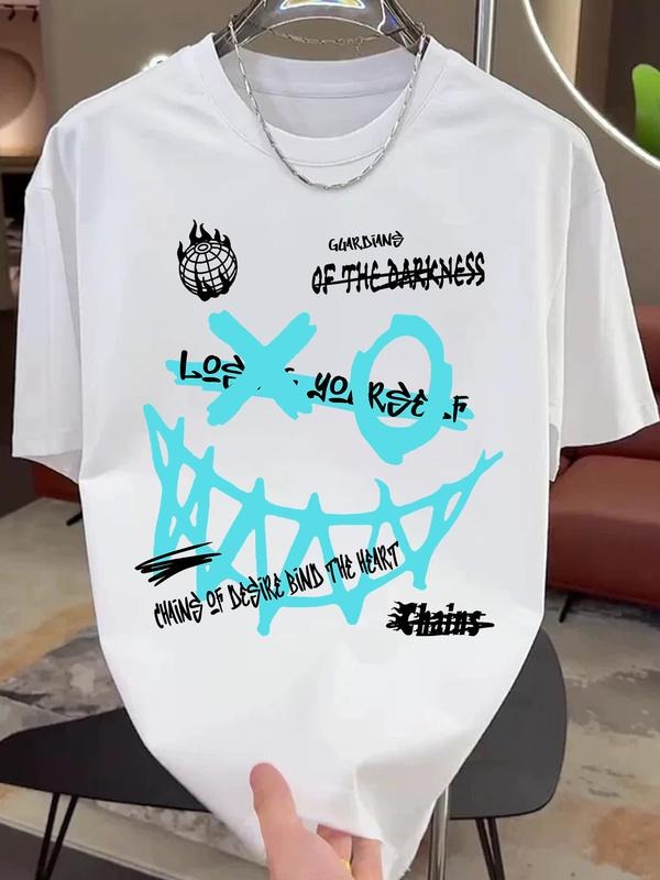 Men's Graphic Print Round Neck Tee, Street Fashion Casual Letter Short Sleeve T-shirt for Daily Wear, Menswear for Summer...