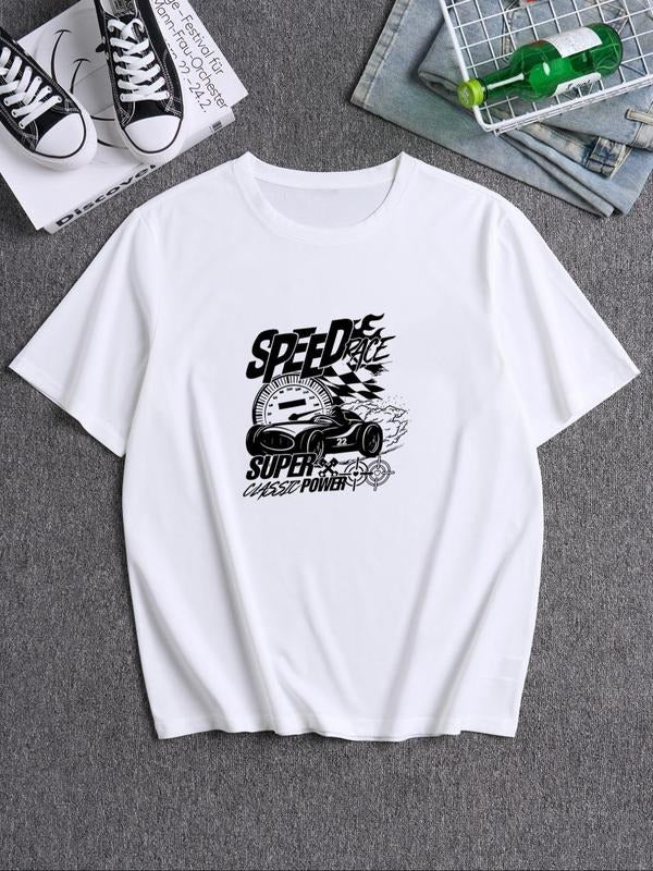 Men's Graphic Print Round Neck Tee, Vintage Trendy Casual Short Sleeve T-shirt for Daily Wear, Men's Summer Clothing...