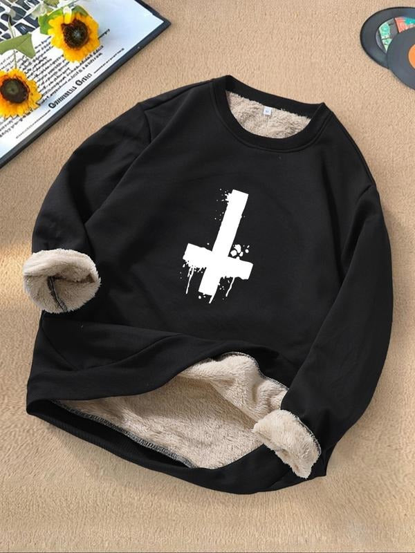 Men's Graphic Print Thermal Lined Sweatshirt, Regular Fit Casual Soft Comfy Long Sleeve Crew Neck Pullover for Fall &...