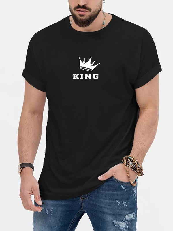 Men's Graphic Round Neck Tee, Loose Casual Crown & Letter Print Short Sleeve Tee, Summer Clothes, Please Purchase One...