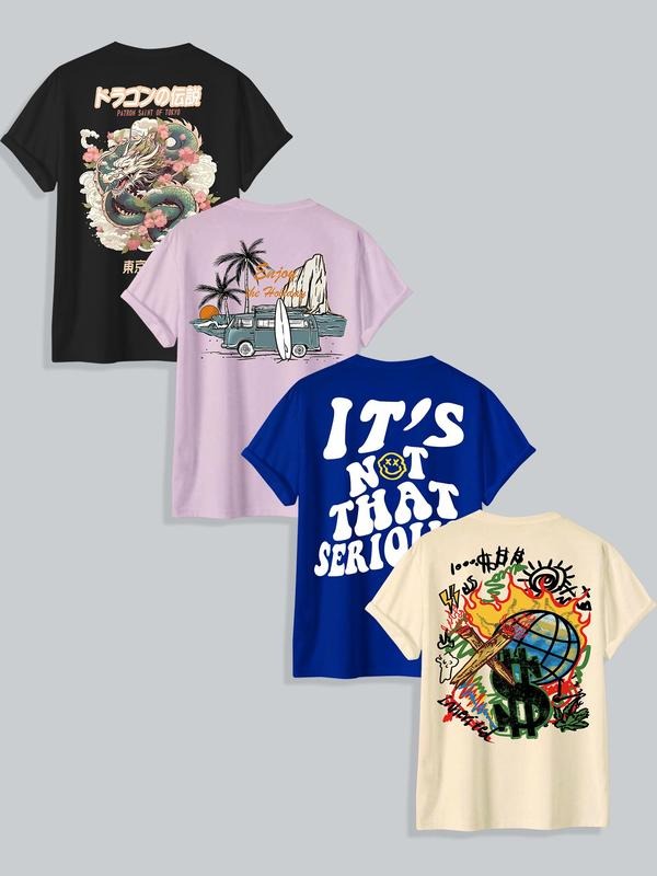 Men's Graphic Round Neck Tee, Street Letter Print Short Sleeve T-shirt for Summer, Casual Men's Regular Fit Top for Daily...