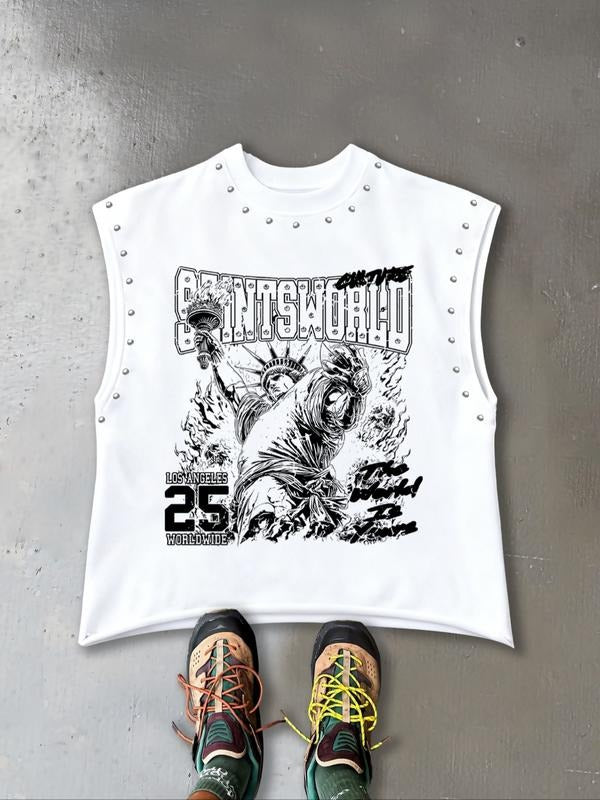 Men's Graphic Sleeveless Top, Loose-Fitting Casual Wear, All-Season Streetwear, Durable Construction, Trendy &...