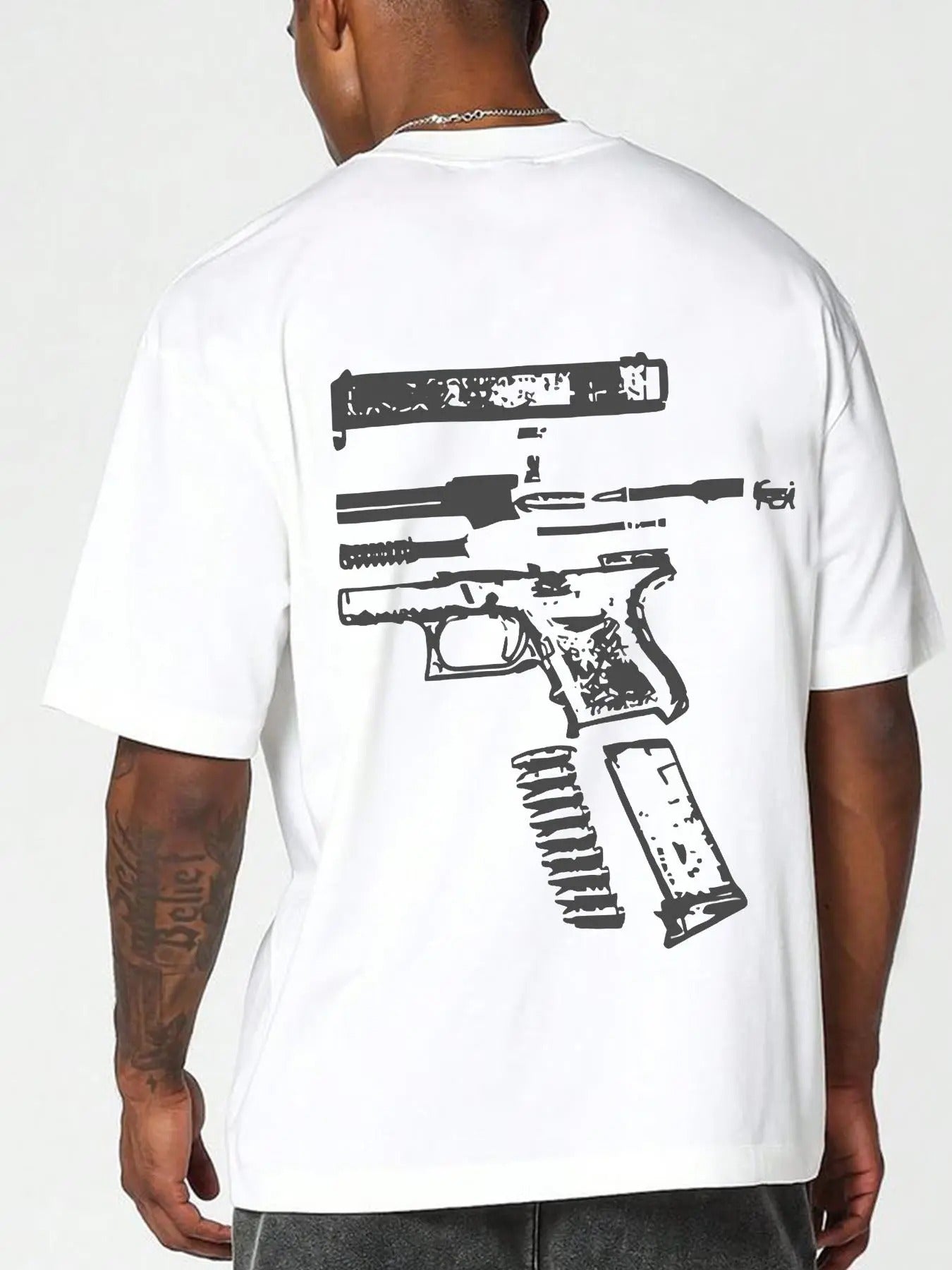 Men's Gun Print Tee, Loose Casual Fashion Short Sleeve T-shirt for Summer, Men's Top for Daily Wear Hoodie, Sweatshirt