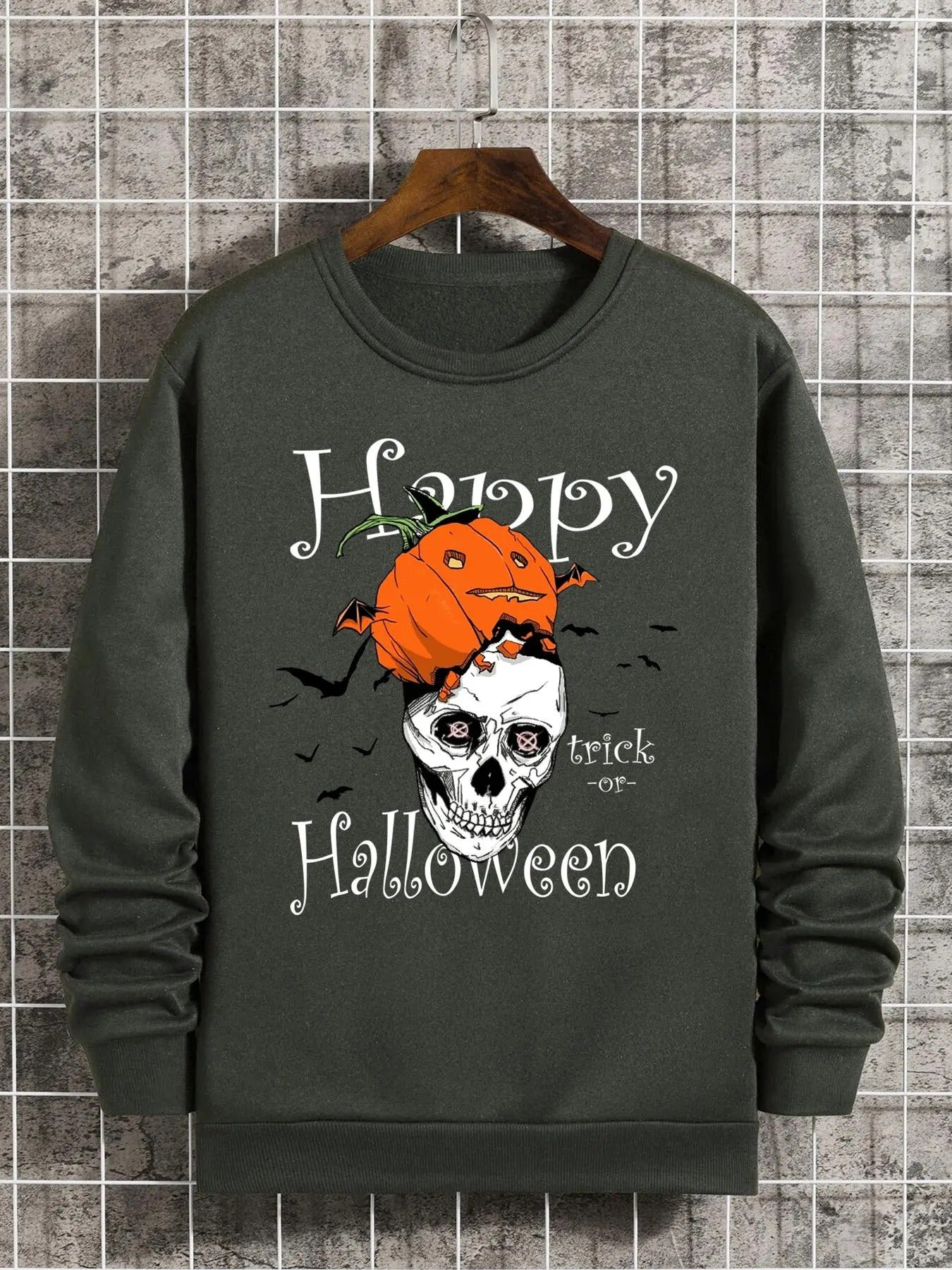 Men's Halloween Cartoon Pumpkin Print Round Neck Sweatshirt, Regular Fit Casual Fashion Long Sleeve Pullover for Fall &...
