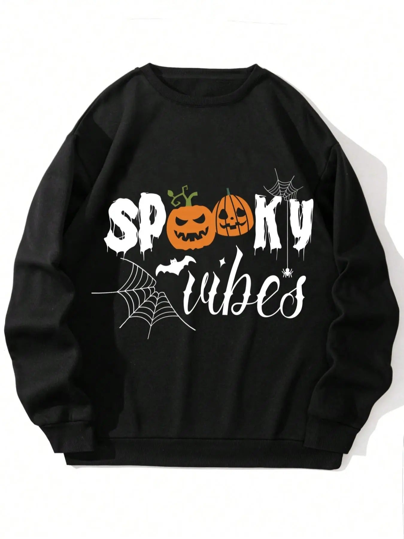 Men's Halloween Pumpkin &  Letter Print Drop Shoulder Sweatshirt, Regular Fit Casual Soft Comfy Long Sleeve Crew Neck...