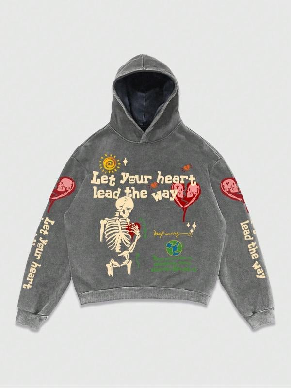 Men's Halloween Skull Hoodie, Casual Loose-Fit Cotton Sweatshirt, Unisex Design, Perfect for Fall & Winter, Comfortable...