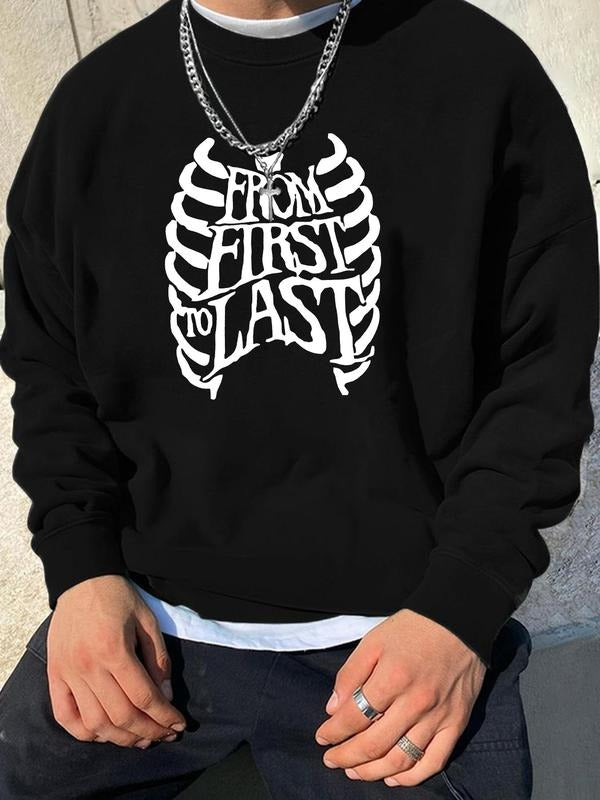 Men's Halloween Themed Cartoon Skeleton & Letter Print Drop Shoulder Thermal Lined Sweatshirt, Regular Fit Casual Soft...