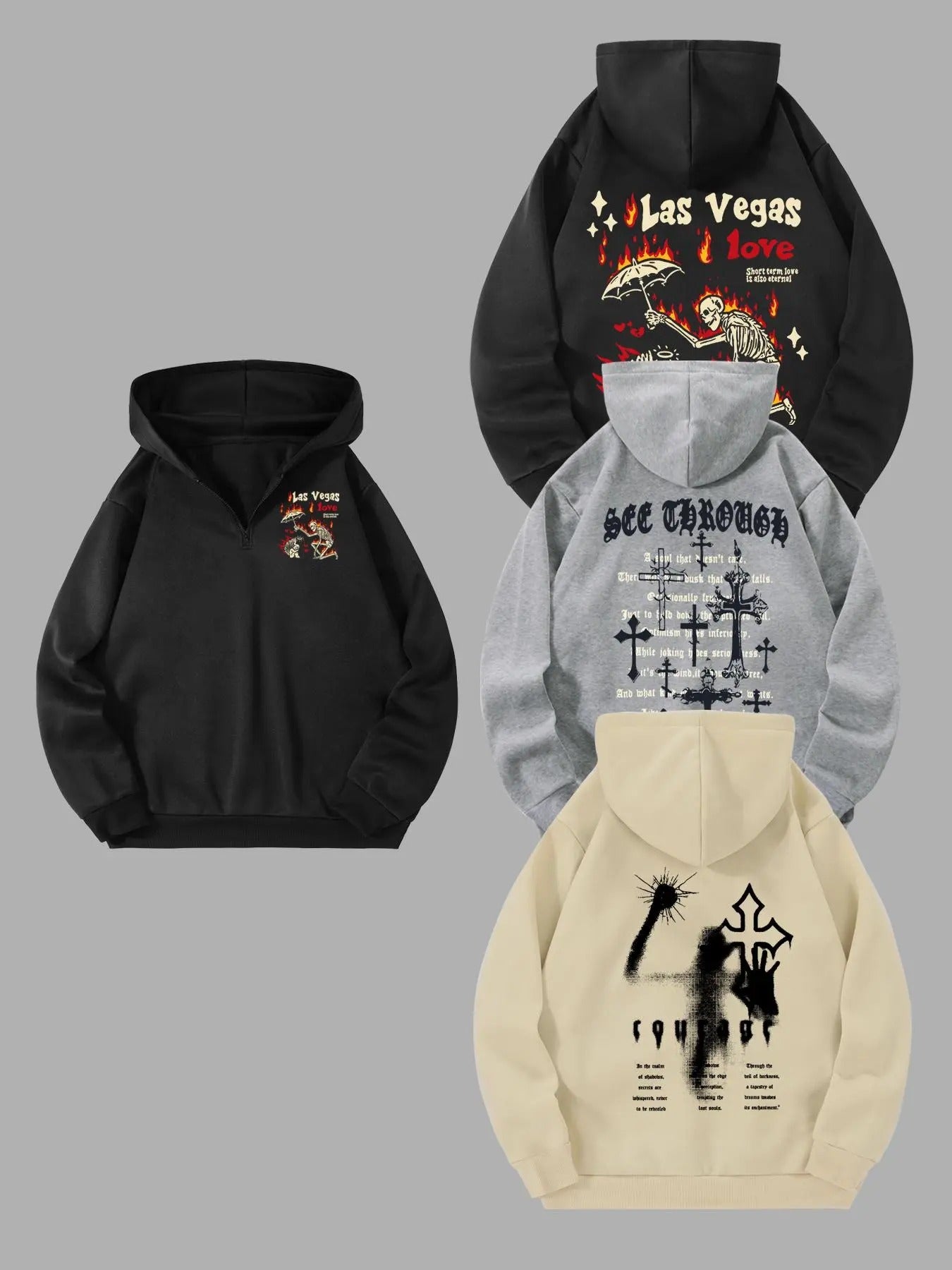 Men's Halloween Themed Half Zip Up Hoodie, Casual Regular Fit Drop Shoulder Long Sleeve Hooded Sweatshirt for Fall &...