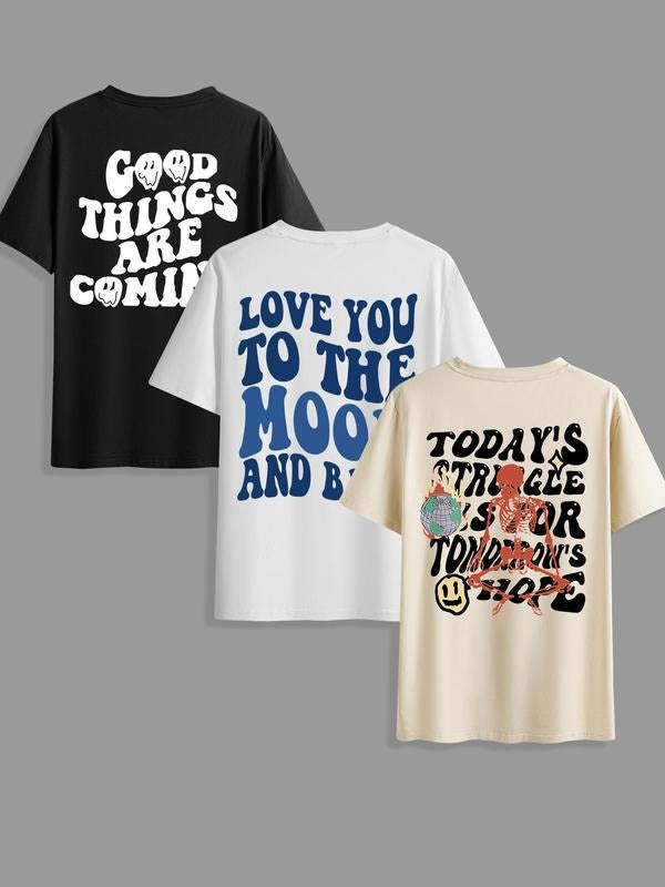 Men's Halloween Themed Letter Print Tee, Regular Fit Casual Comfy Short Sleeve T-shirt for Summer, Men's Top for Daily...
