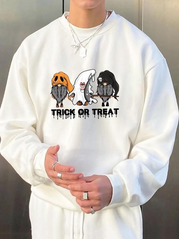 Men's Halloween Themed Print Drop Shoulder Sweatshirt, Regular Fit Casual Long Sleeve Round Neck Thermal Lined Pullover...