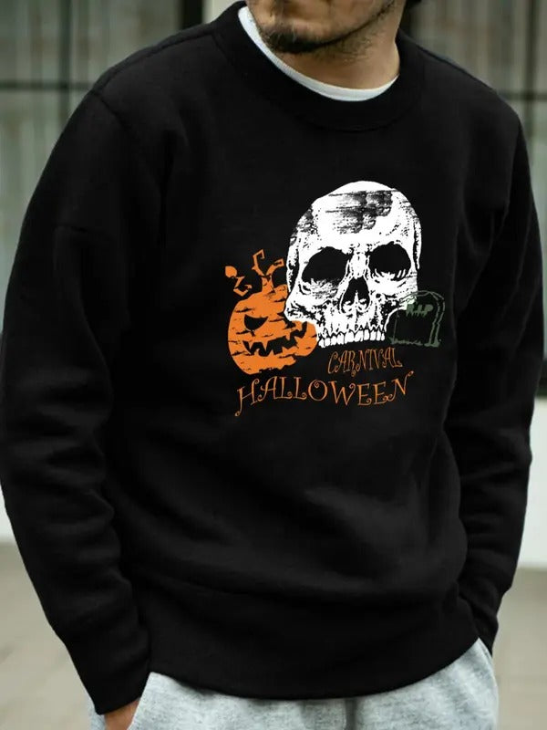 Men's Halloween Themed Sweatshirt, Regular Fit Casual Long Sleeve Round Neck Pullover for Fall & Winter, Men's Clothes...
