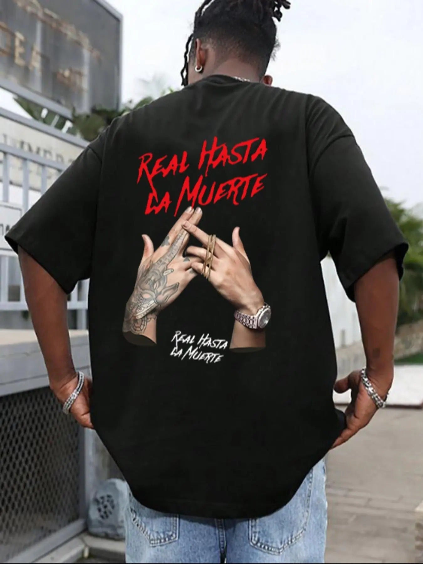 Men's Hand & Letter Print Drop Shoulder Tee, Loose Casual Round Neck Half Sleeve T-shirt, Fashion Men's Summer Top for...