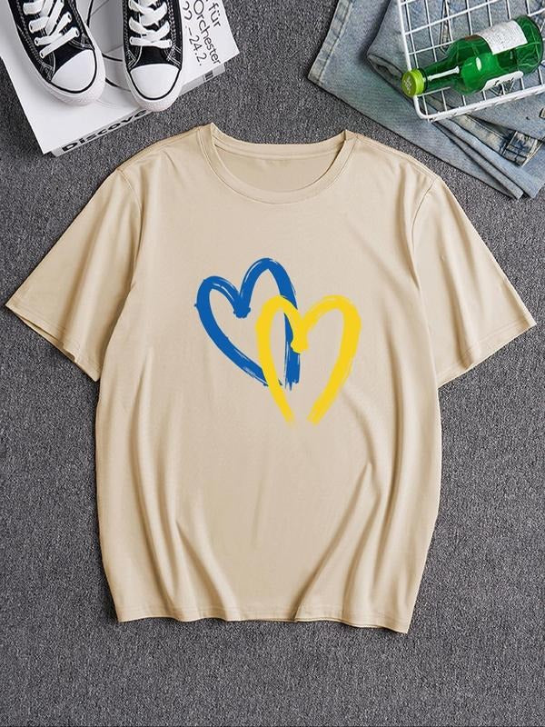 Men's Heart Print Round Neck Tee, Casual Short Sleeve Crew Neck T-Shirt for Summer, Fashion Men's Top for Daily Wear...