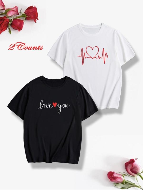 Men's Heartbeat Print Short Sleeve T-shirt, Casual Comfy Letter Print Crew Neck Tee, Men's Top for Daily Wear Hoodie,...